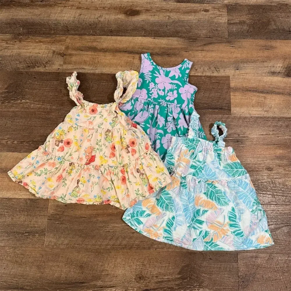 Lot 3 2T Toddler Girls Sun Dresses Disney Princess Cat & Jack Floral Lightweight